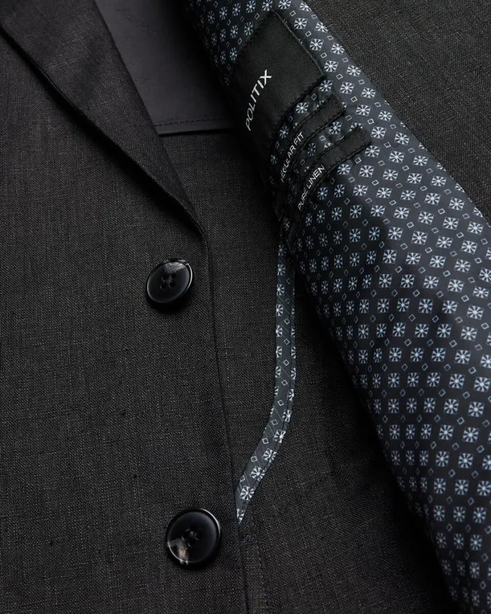 Politix Blazers Men Soft Tailored Linen Jacket Black