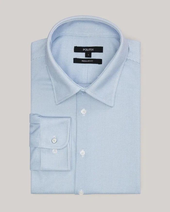Politix Formal Shirts Men Jersey Microhoundstooth Business Shirt Blue