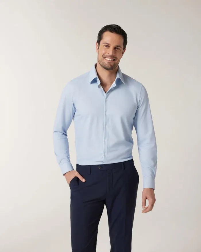 Politix Formal Shirts Men Jersey Microhoundstooth Business Shirt Blue