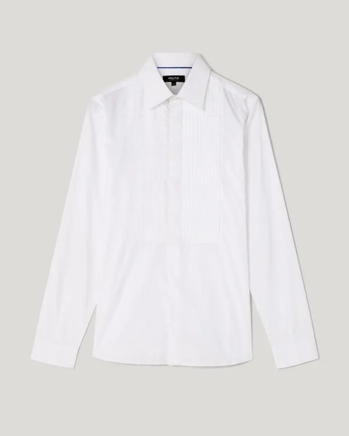 Politix Formal Shirts Men Regular Stretch Pin Tuck Long Sleeve Shirt White