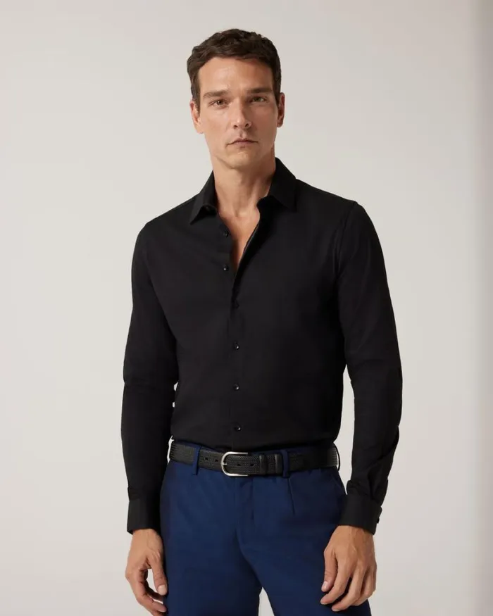 Politix Formal Shirts Men Slim Fit Long Sleeve Textured Dress Shirt Black