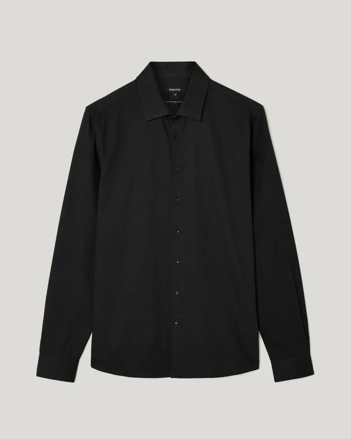 Politix Formal Shirts Men Slim Fit Long Sleeve Textured Dress Shirt Black