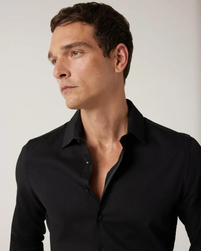 Politix Formal Shirts Men Slim Fit Long Sleeve Textured Dress Shirt Black