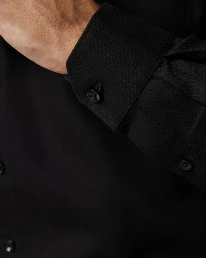 Politix Formal Shirts Men Slim Fit Long Sleeve Textured Dress Shirt Black