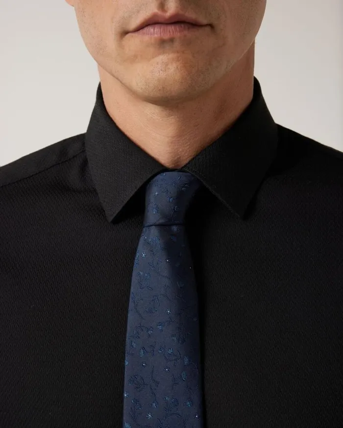 Politix Formal Shirts Men Slim Fit Long Sleeve Textured Dress Shirt Black