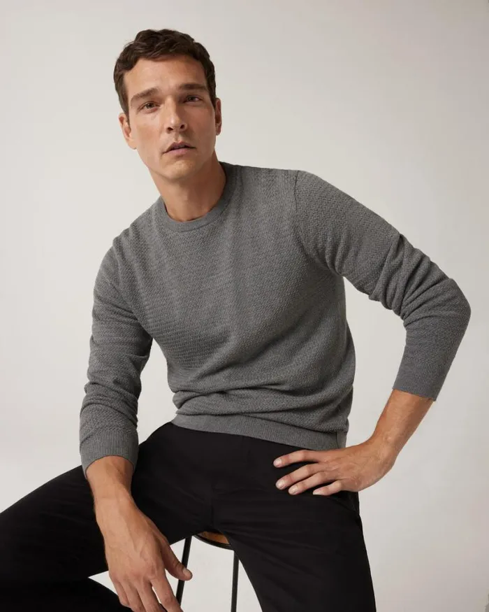 Politix Knitwear Men Classic Crew Neck Jumper Charcoal