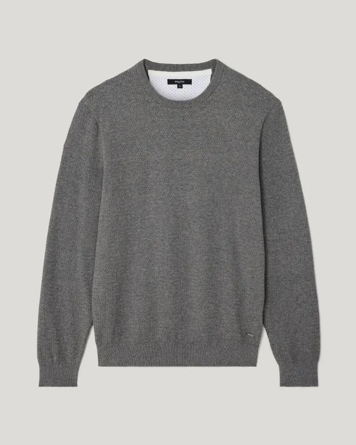 Politix Knitwear Men Classic Crew Neck Jumper Charcoal