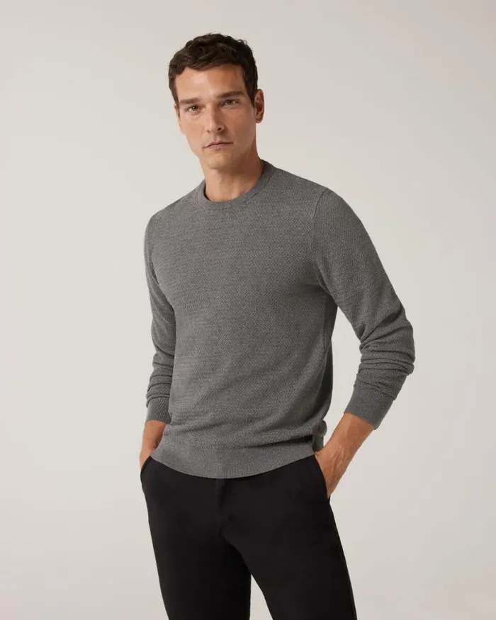 Politix Knitwear Men Classic Crew Neck Jumper Charcoal