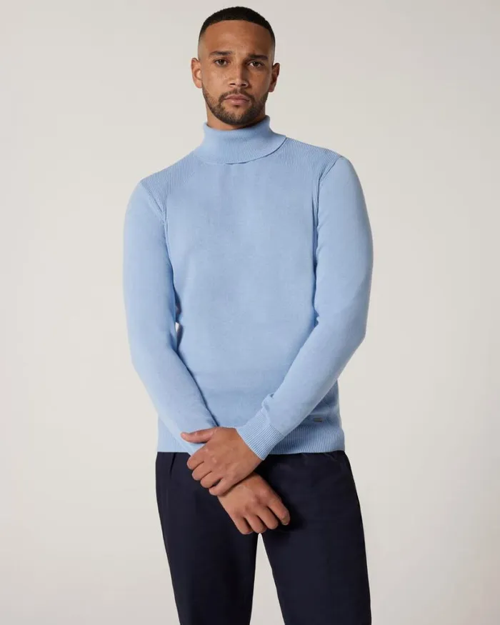 Politix Knitwear Men Classic Roll Neck Jumper Light Blue