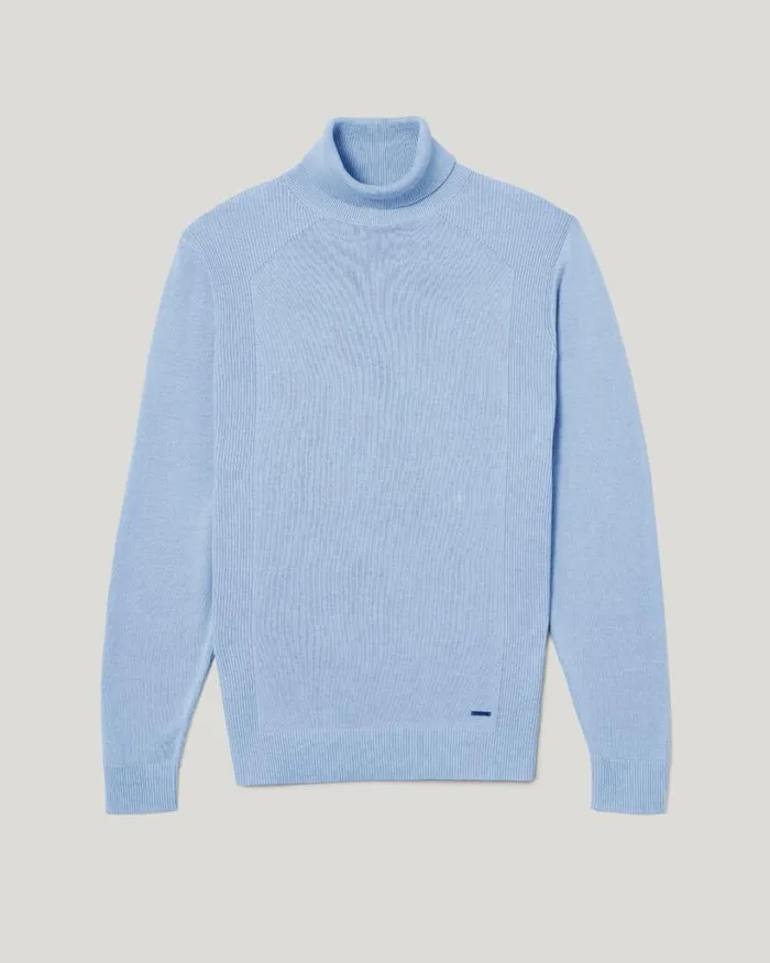 Politix Knitwear Men Classic Roll Neck Jumper Light Blue