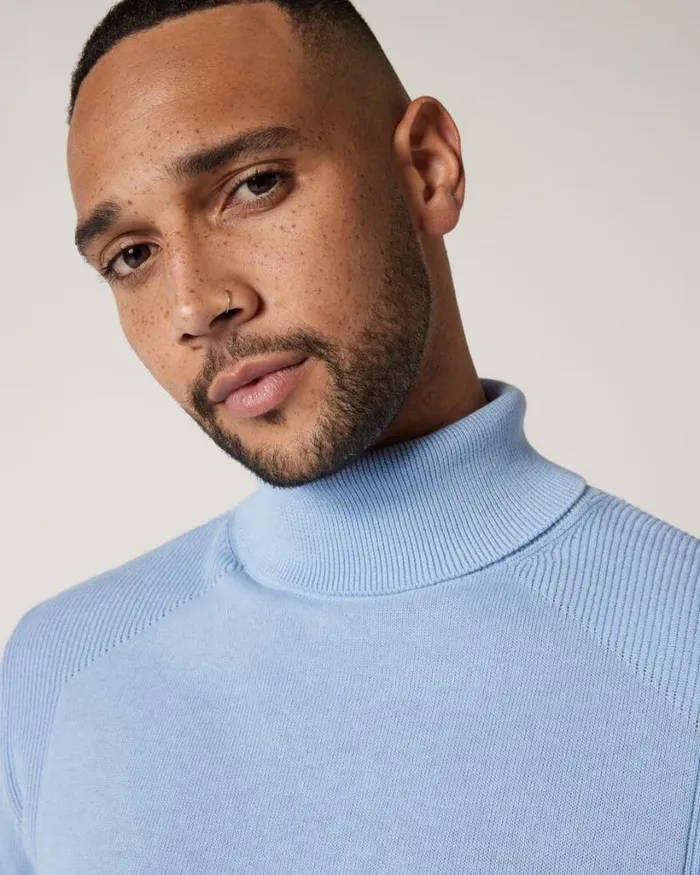 Politix Knitwear Men Classic Roll Neck Jumper Light Blue