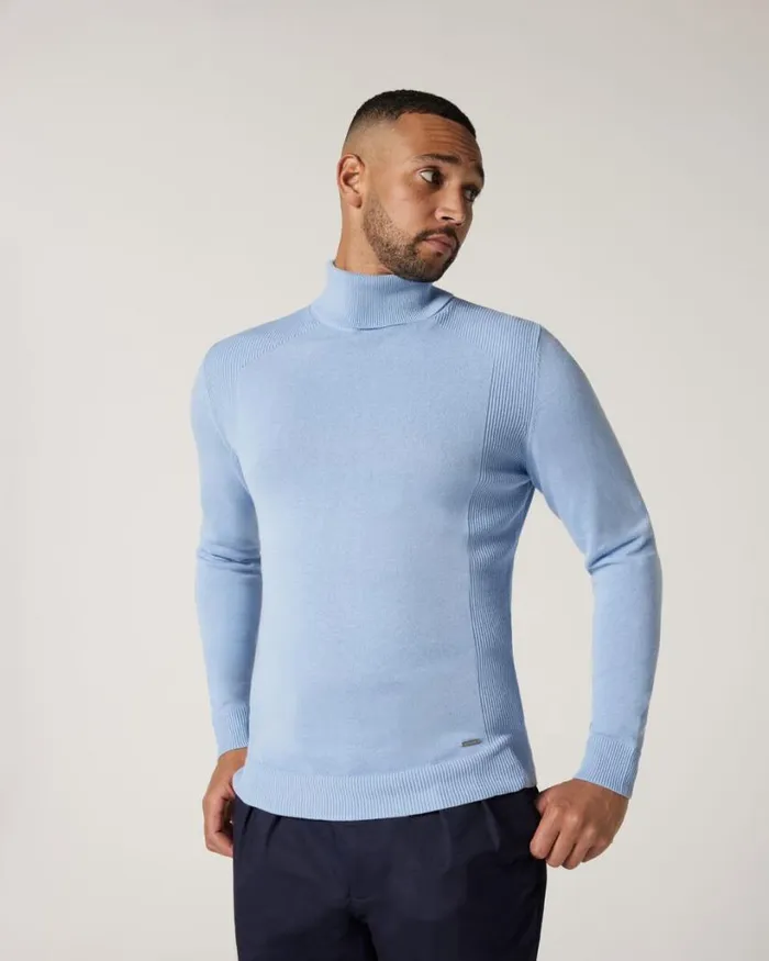 Politix Knitwear Men Classic Roll Neck Jumper Light Blue
