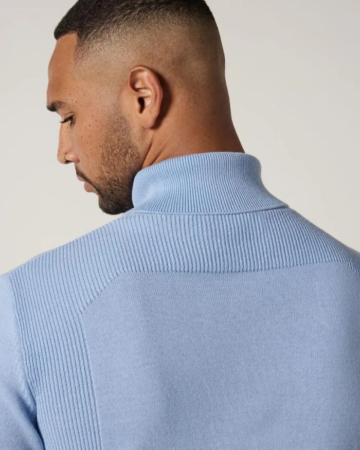 Politix Knitwear Men Classic Roll Neck Jumper Light Blue