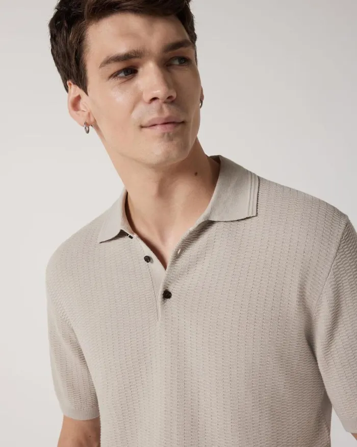 Politix Knitwear Men Fashion Polo Knit Bone