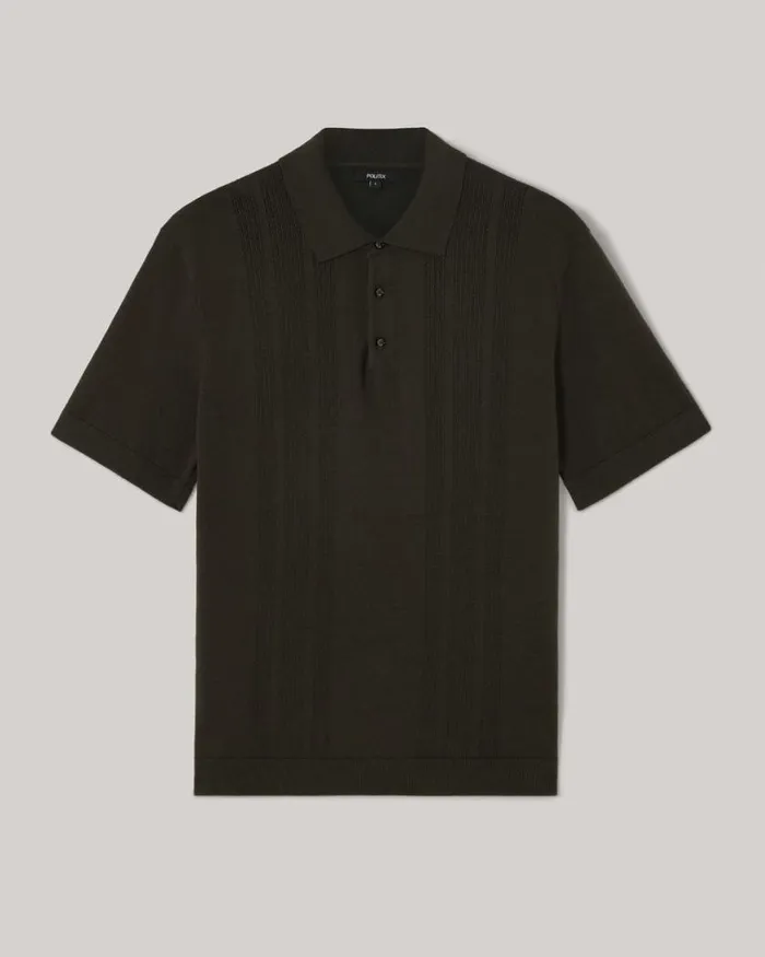 Politix Knitwear Men Knitted Pointelle Short Sleeve Polo Khaki