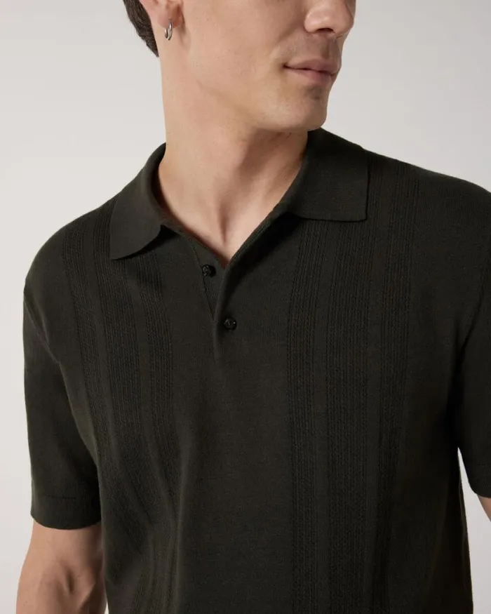 Politix Knitwear Men Knitted Pointelle Short Sleeve Polo Khaki