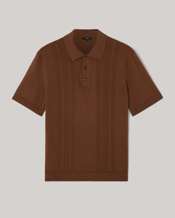 Politix Knitwear Men Knitted Pointelle Short Sleeve Polo Tan