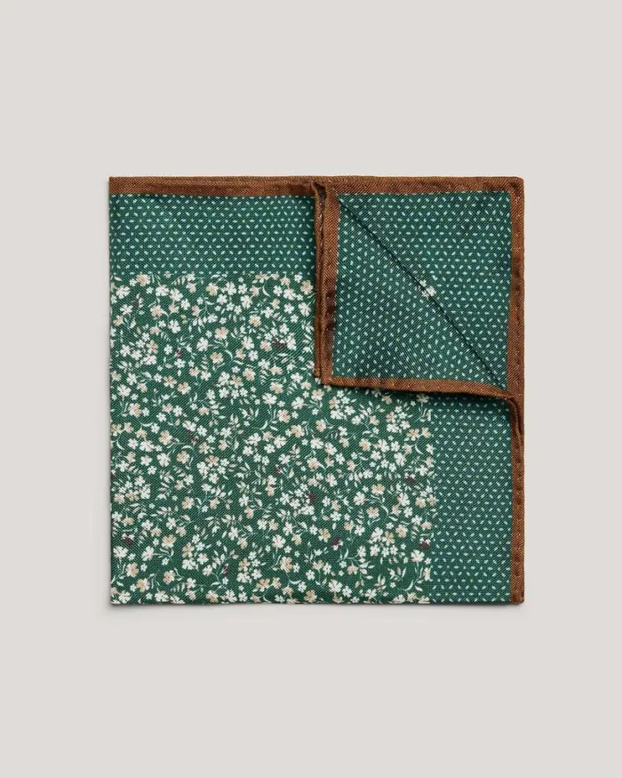 Politix Pocket Squares Men Ditsy Floral Printed Pocket Square With Contrast Border Forest