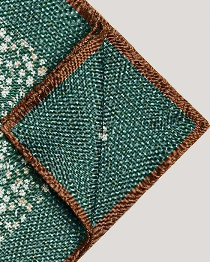 Politix Pocket Squares Men Ditsy Floral Printed Pocket Square With Contrast Border Forest
