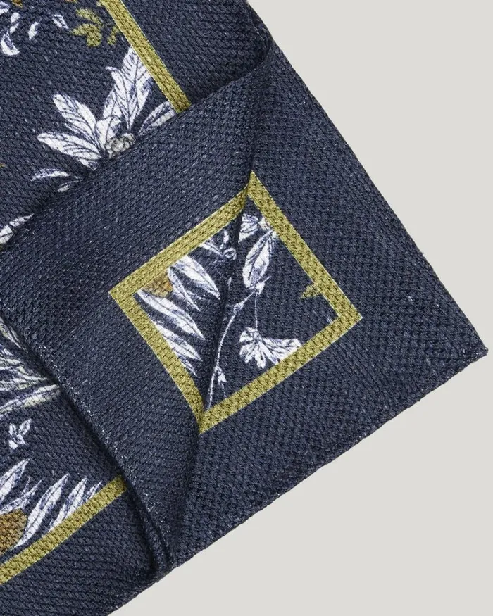 Politix Pocket Squares Men Linen Silk Blend Printed Print Pocket Square Navy