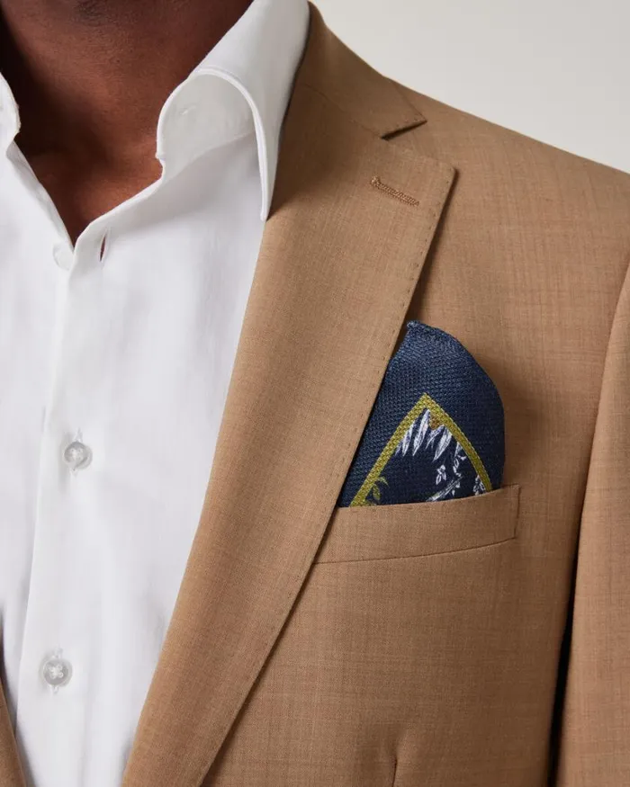 Politix Pocket Squares Men Linen Silk Blend Printed Print Pocket Square Navy