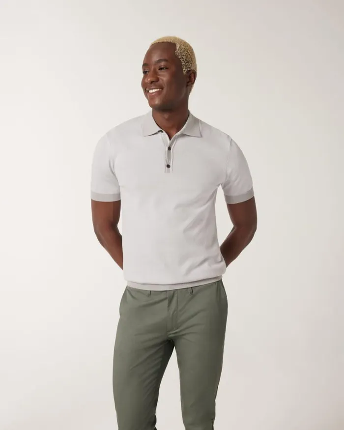 Politix Polo Shirts Men Striped Buttonup Collar Polo Bone