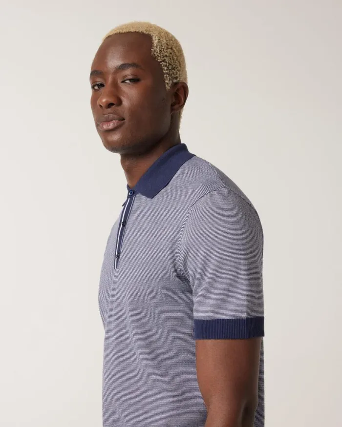 Politix Polo Shirts Men Striped Buttonup Collar Polo Navy