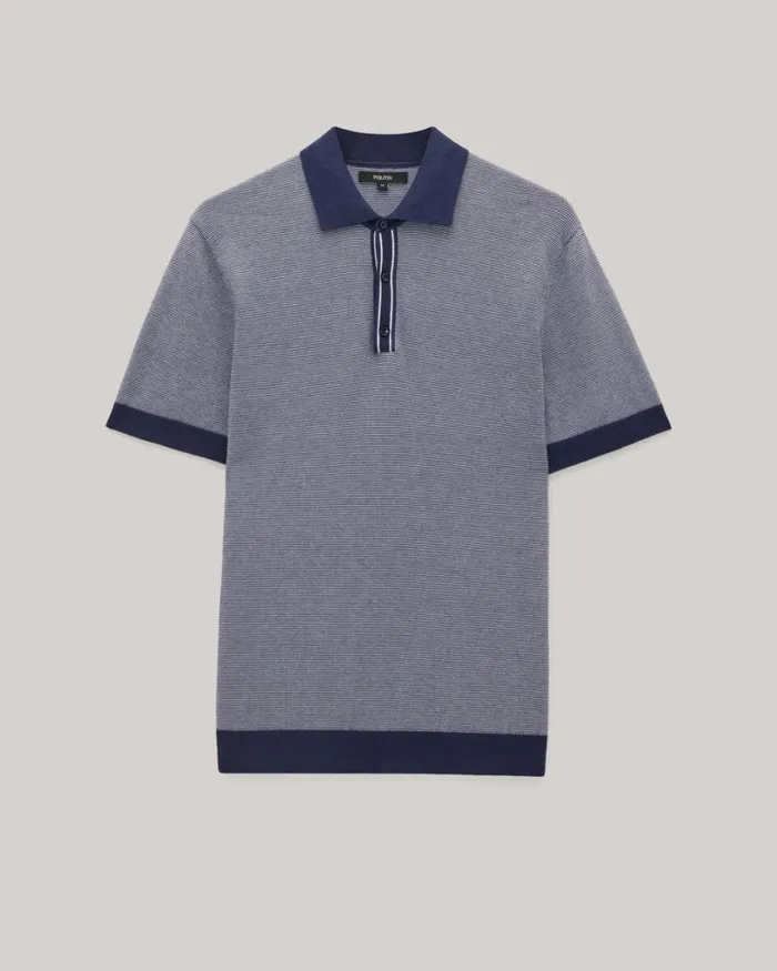 Politix Polo Shirts Men Striped Buttonup Collar Polo Navy