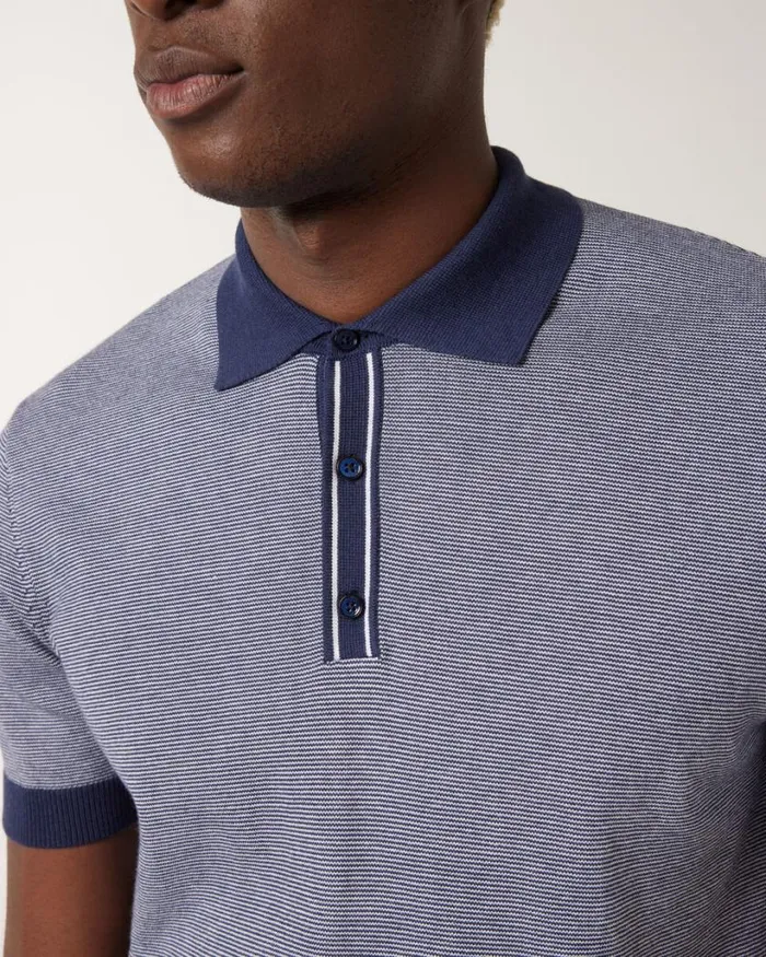 Politix Polo Shirts Men Striped Buttonup Collar Polo Navy