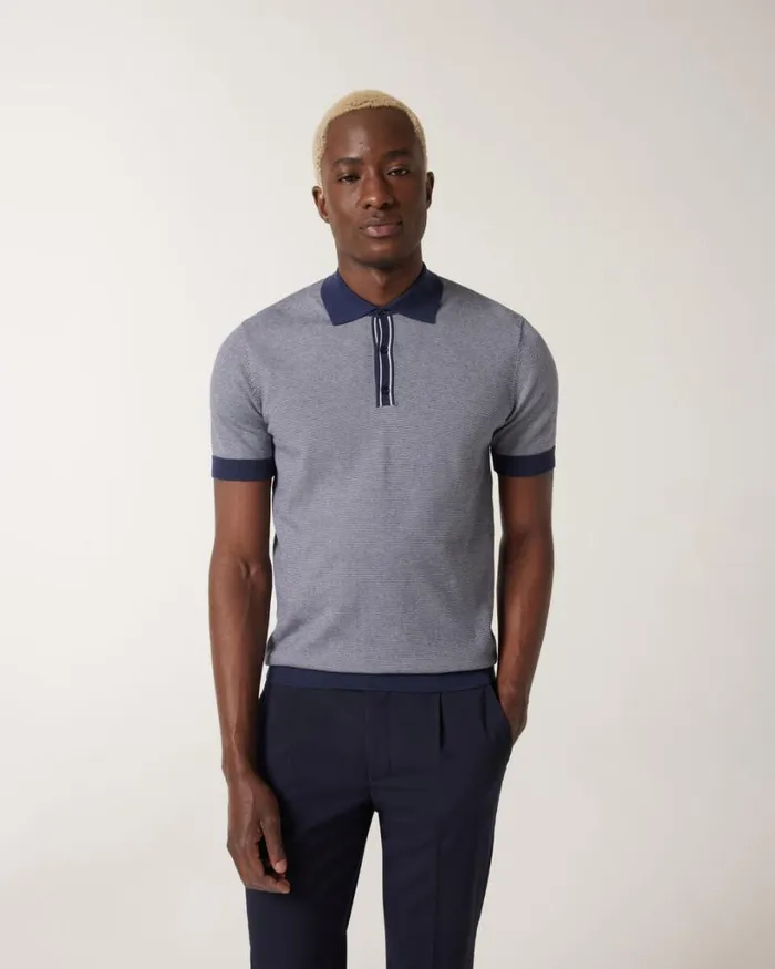 Politix Polo Shirts Men Striped Buttonup Collar Polo Navy