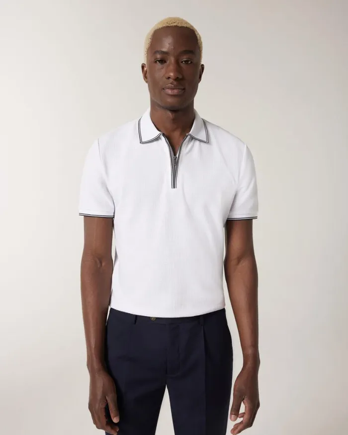 Politix Polo Shirts Men Textured Zipup Collar Polo White