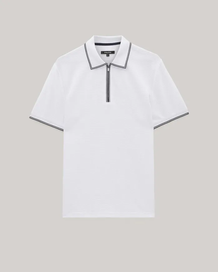 Politix Polo Shirts Men Textured Zipup Collar Polo White
