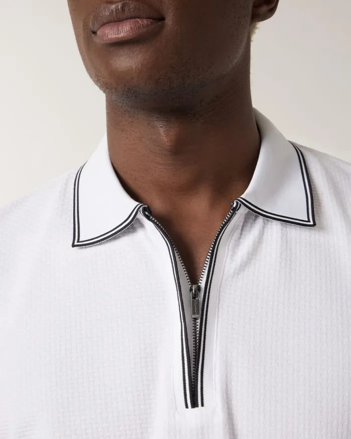 Politix Polo Shirts Men Textured Zipup Collar Polo White