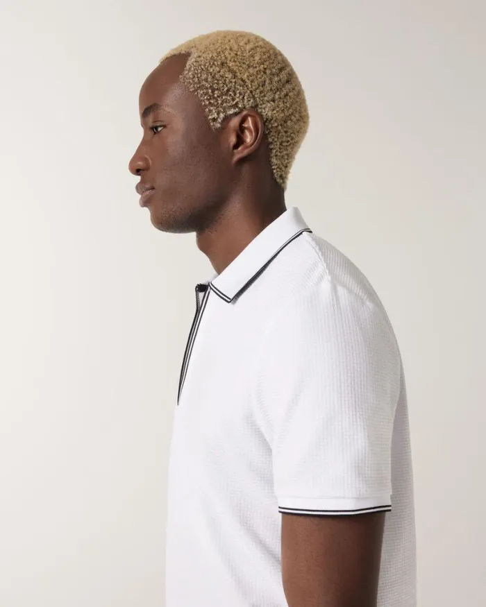 Politix Polo Shirts Men Textured Zipup Collar Polo White
