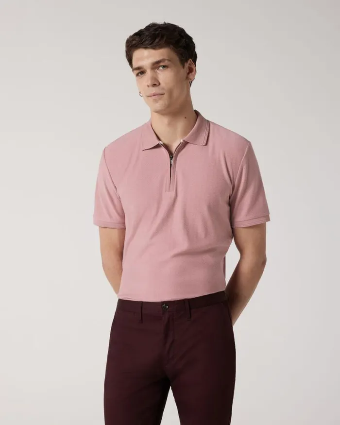 Politix Polo Shirts Men Textured Zipup Polo Rose