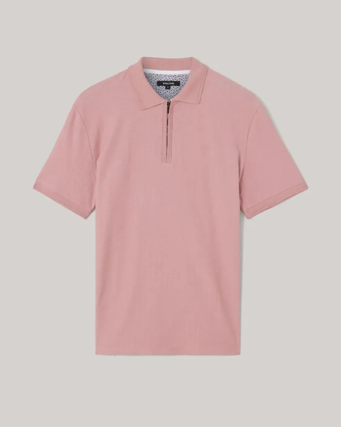 Politix Polo Shirts Men Textured Zipup Polo Rose