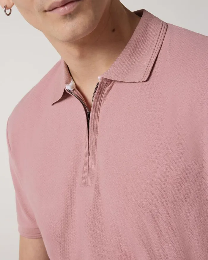 Politix Polo Shirts Men Textured Zipup Polo Rose