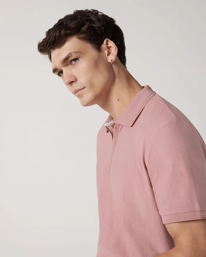 Politix Polo Shirts Men Textured Zipup Polo Rose