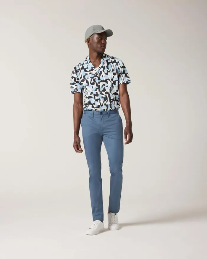 Politix Shirts Men Abstract Print Short Sleeve Shirt Blue