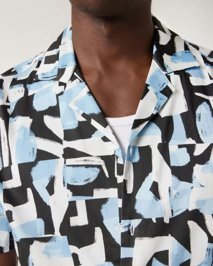 Politix Shirts Men Abstract Print Short Sleeve Shirt Blue