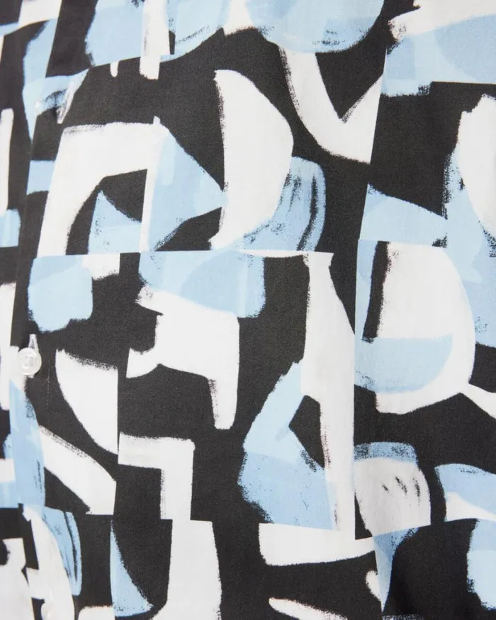Politix Shirts Men Abstract Print Short Sleeve Shirt Blue