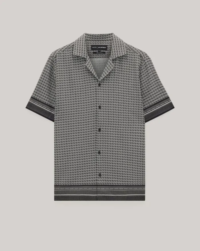 Politix Shirts Men Geometric Movember Cuban Collar Shirt Black