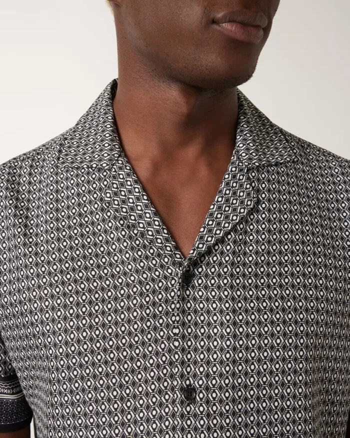 Politix Shirts Men Geometric Movember Cuban Collar Shirt Black