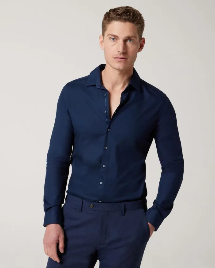 Politix Shirts Men Slim Textured Long Sleeve Shirt Navy