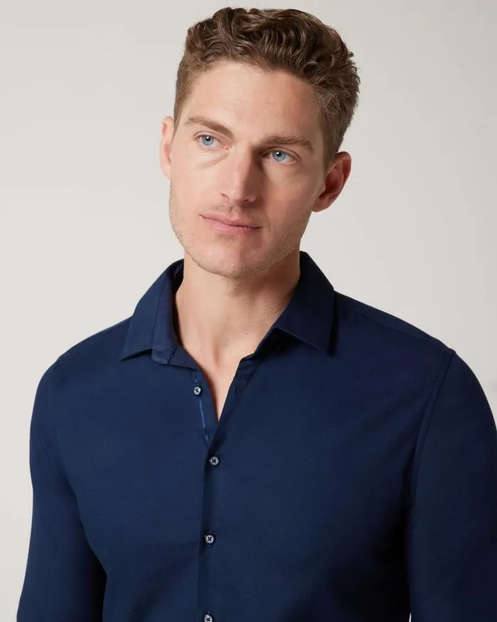 Politix Shirts Men Slim Textured Long Sleeve Shirt Navy