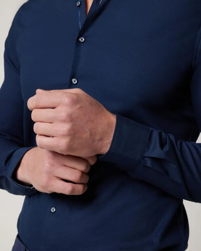 Politix Shirts Men Slim Textured Long Sleeve Shirt Navy