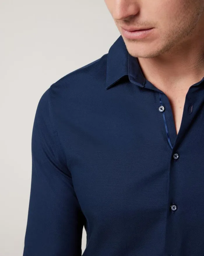 Politix Shirts Men Slim Textured Long Sleeve Shirt Navy