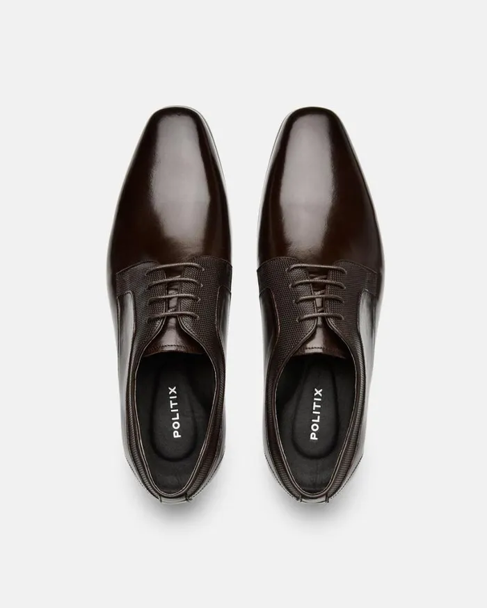 Politix Shoes Men Leather Derby Dress Shoe Brown