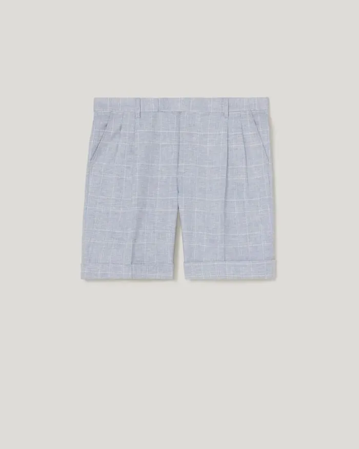 Politix Shorts Men Regular Double Pleat Tailored Short Blue Check