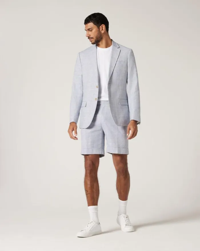 Politix Shorts Men Regular Double Pleat Tailored Short Blue Check